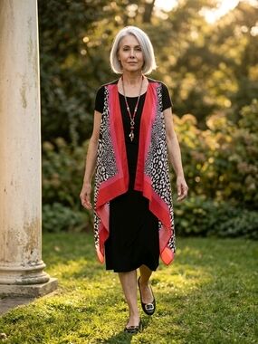 Chico's Black Top with Pink Accent Panel